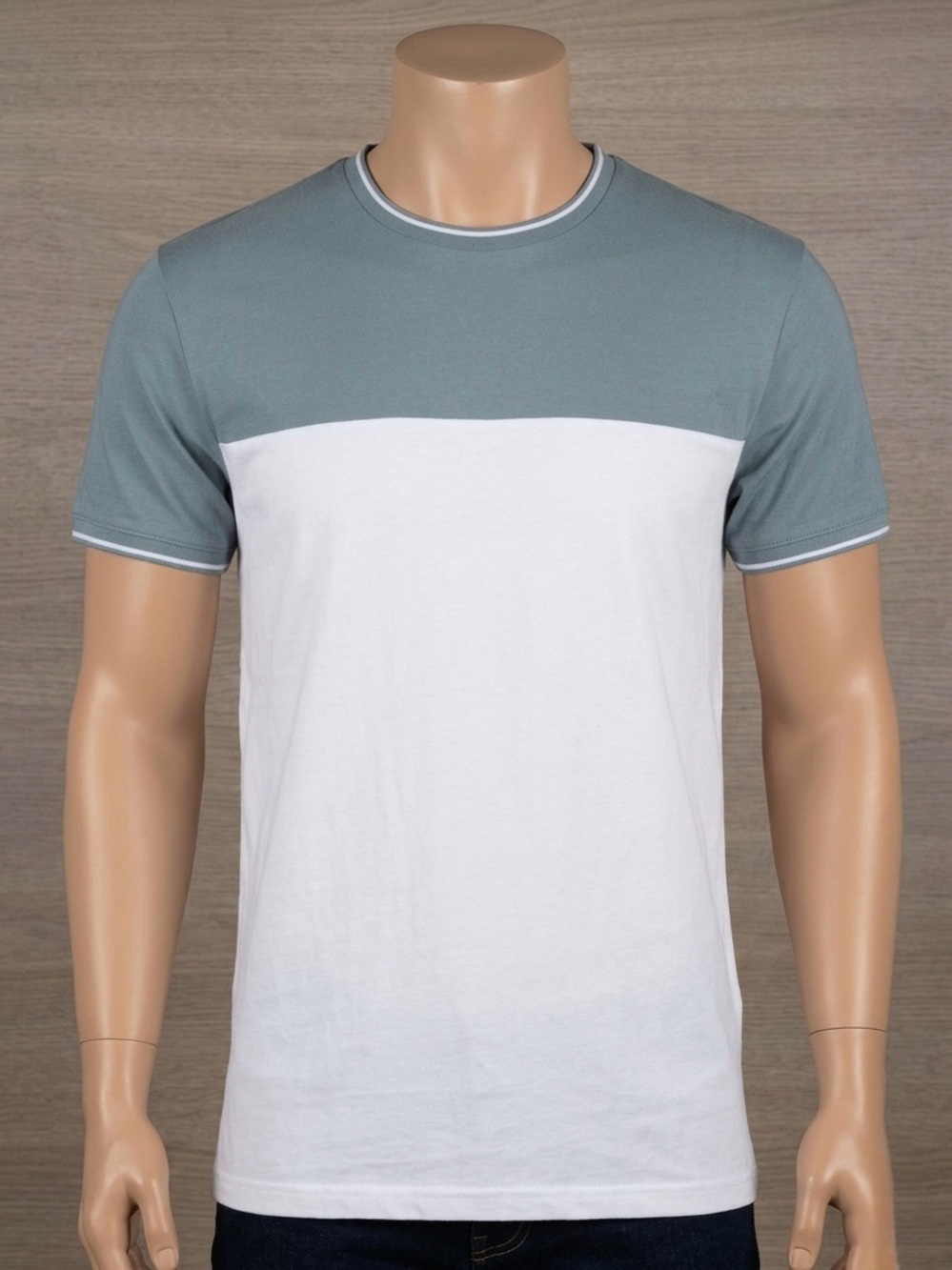 Men's Two-Tone Crew Neck T-Shirt in Sage Green and White